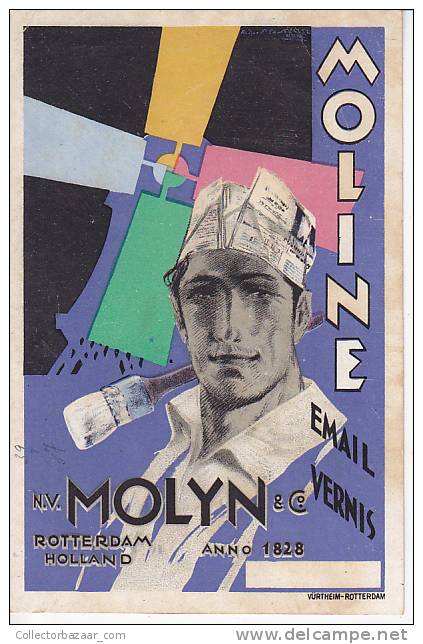 Netherlands Original Rare Blotter Advertising Moline Molyn Ca1930 Expresionist School Design [WIN3_235] - Verf & Lak