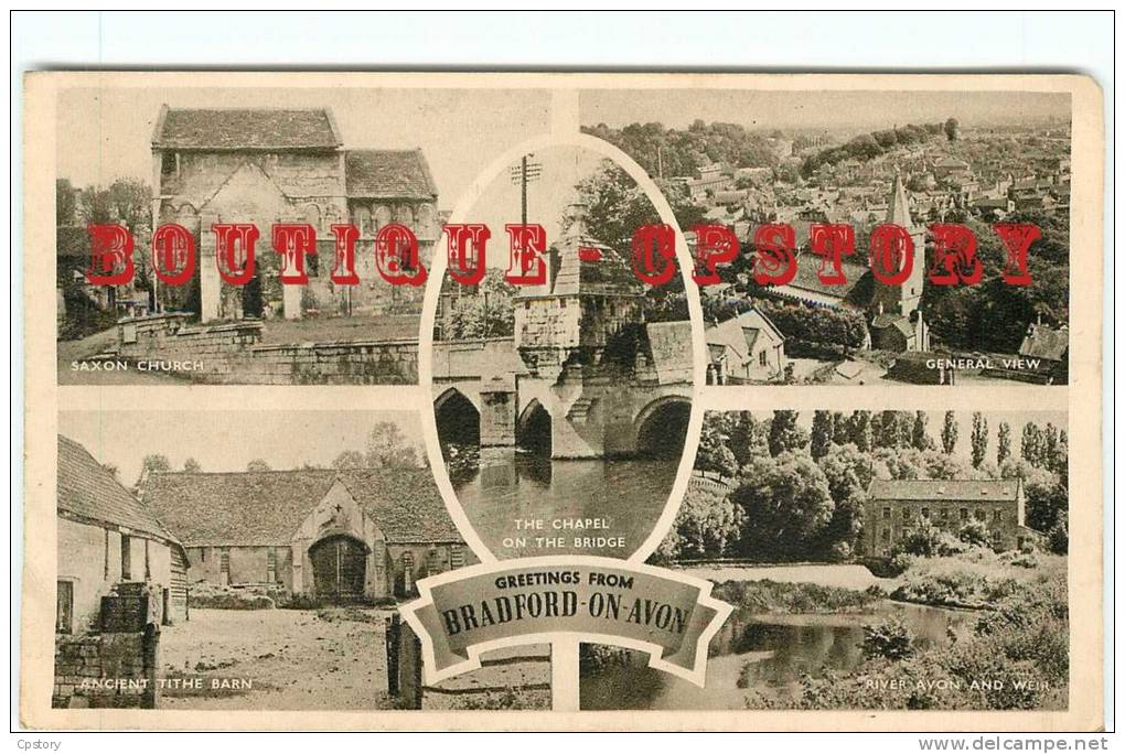 WILTSHIRE - BRADFORD On AVON - Five View's < Church + Chapel On The Bridge + River Avon And Weir + Tithe Barn -Dos Scané - Autres & Non Classés