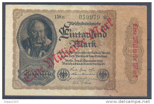 Germany Paper Money Bill Of 1000 Marka 15-12-1922 - Deutsche Golddiskontbank