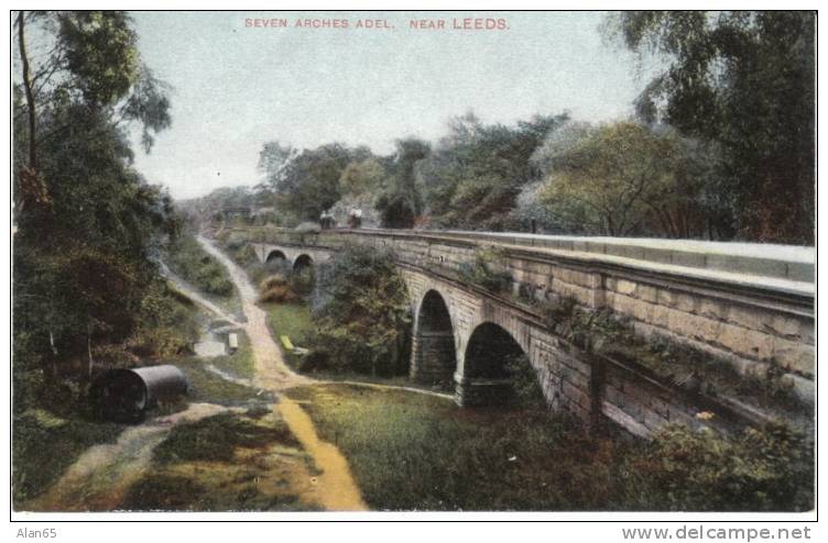 Leeds (West Yorkshire) UK, Seven Arches Adel Bridge Causeway, C1900s/10s Vintage Postcard - Leeds