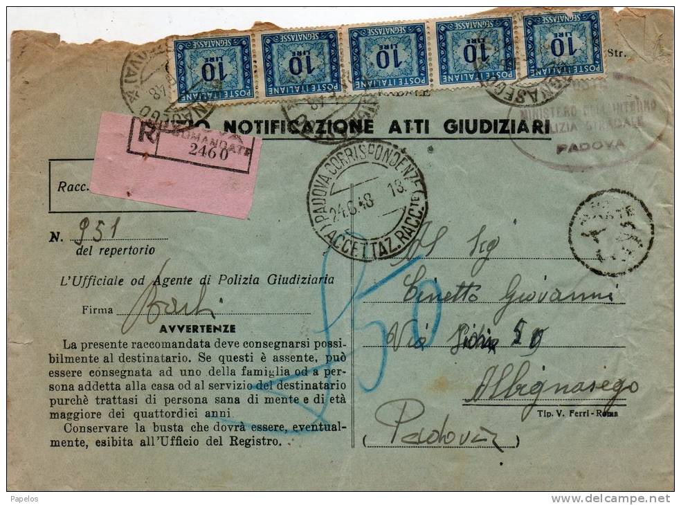 1948  LETTERA   CON ANNULLO  PADOVA - Impuestos