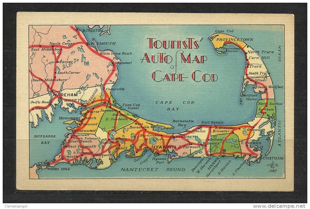 TOP!! TOURISTS AUTO MAP OF CAPE COD WITH DRIVING DISTANCES **!! - Cape Cod