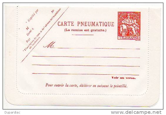 Entier Postal Carte Pneumatique TELEGRAPHE, Type Chaplain N° 2622-CLPP - Neumáticos