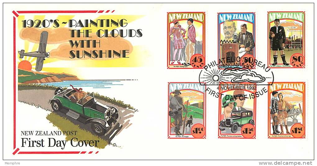 1992  The 1920's: Broadcasting, All Blacks Rugby, Car, Plane  Unaddressed FDC - FDC
