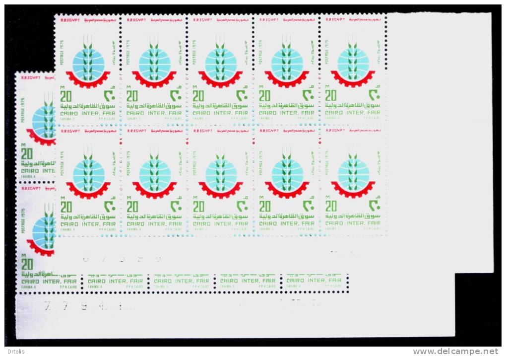 EGYPT / 1975 / 2 BLOCKS OF 10 WITH 2 DATES OF ISSUE ( CONTROLE # ) / MNH / VF/ 2 SCANS . - Ongebruikt