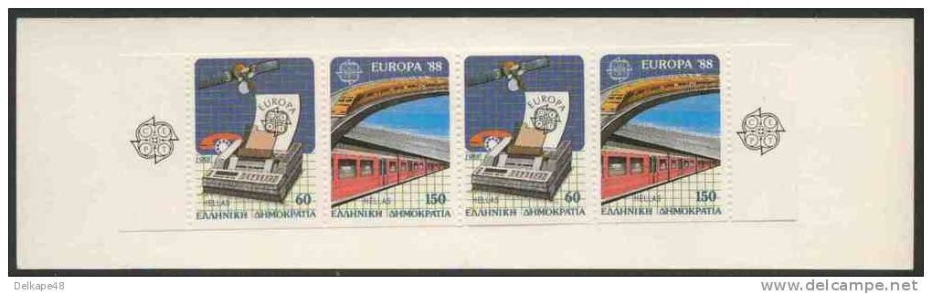 Greece Grece Hellas 1988 MH 8 (Mi 1685 C-1686 C) ** Booklet : Modern Express And Commuter Trains - Europa Cept - Markenheftchen