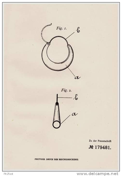 Original Patentschrift - W. Knodel In Pforzheim , 1905 , Creolen , Creolenohrring , Ohrring !!! - Earrings