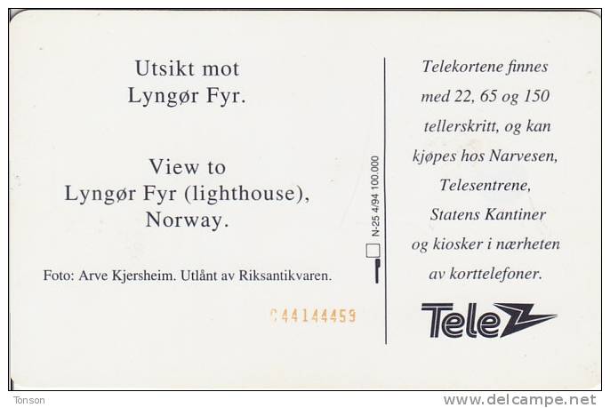 Norway, N025, Lyngor Fyr, Lighthouse, CN : C44144459, 2 Scans.  Cataloged : 50NOK - Noorwegen