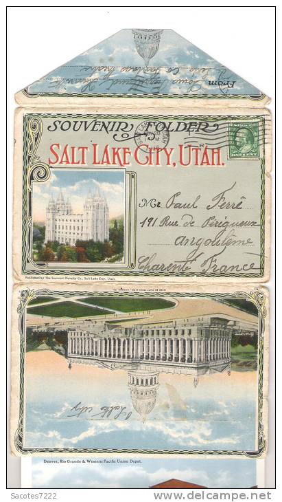 SUPERBE ENVELOPPE  ILLUSTREE AYANT VOYAGEE AVEC DEPLIANT  SALT LAKE CITY - UTAH - Salt Lake City