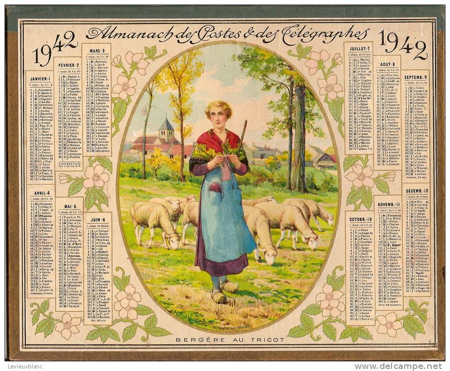 Calendrier/Almanach P Et T/Chemins De Fer/"Bergére Au Tricot" /Département De L´Eure/1942      CAL84 - Autres & Non Classés