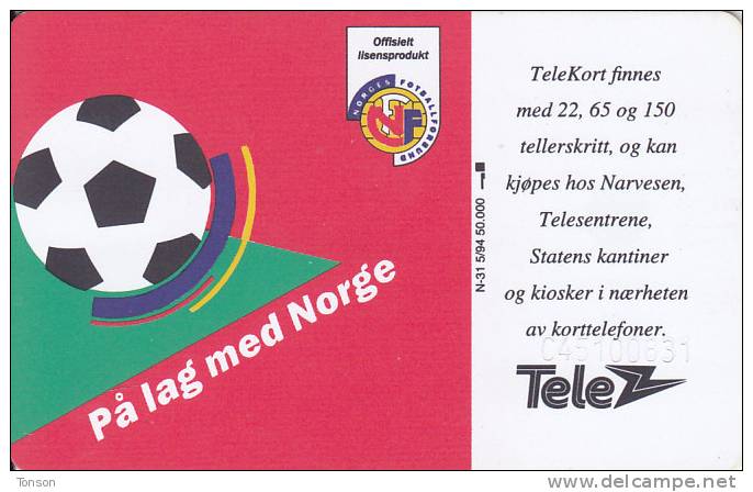 Norway, N031, Drillos 1994, Football, CN : 45100831, 2 Scans.  Priced : 80NOK - Norway