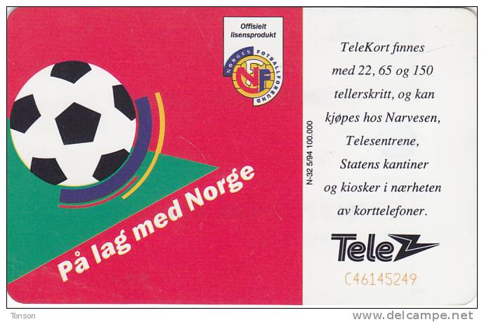 Norway, N032, Maljubel, 1994 Football, CN : 46145249, 2 Scans.  Priced : 40NOK - Norwegen