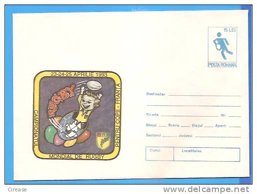 Championnat Du Monde De Rugby Pour Les Enfants ROMANIA Postal Stationery Cover 1993 - Rugby