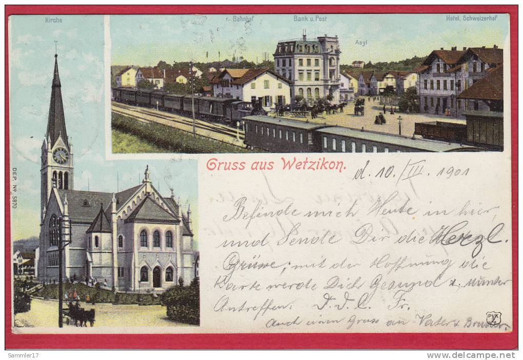 WETZIKON, TEILANSICHT MIT BAHNHOF UND ZUG, 1901 - Wetzikon