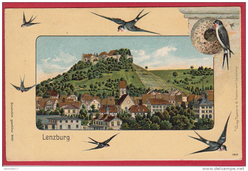 LENZBURG, LITHO MIT PRÄGEDRUCK 1908 - Lenzburg