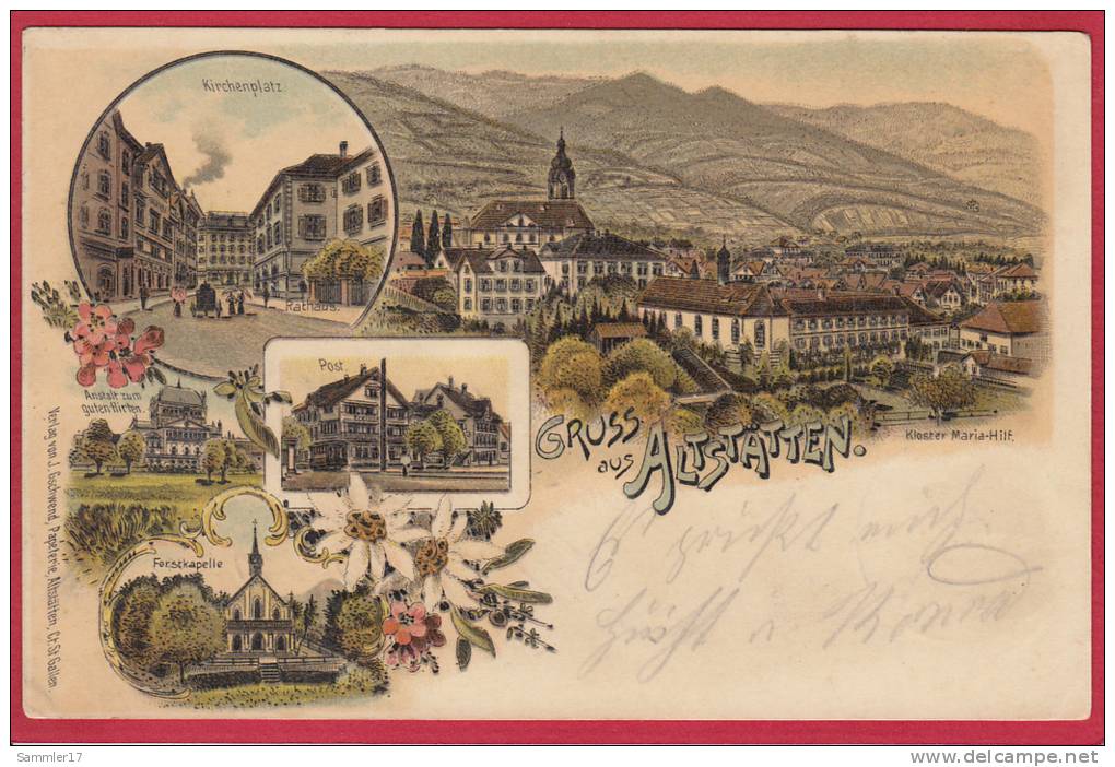 ALTSTÄTTEN,  KIRCHENPLATZ, POST, FORSTKAPELLE, GESAMTANSICHT, LITHO - Altstätten