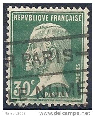 1923-26 FRANCIA USATO LOUIS PASTEUR 30 CENT VERDE - FR492 - 1922-26 Pasteur