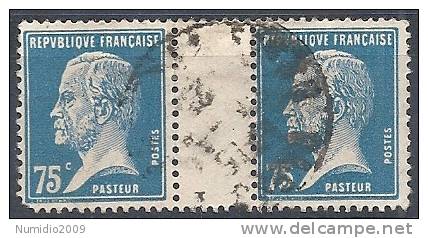 1923-26 FRANCIA USATO LOUIS PASTEUR 75+75 TETE BECHE - FR495 - 1922-26 Pasteur