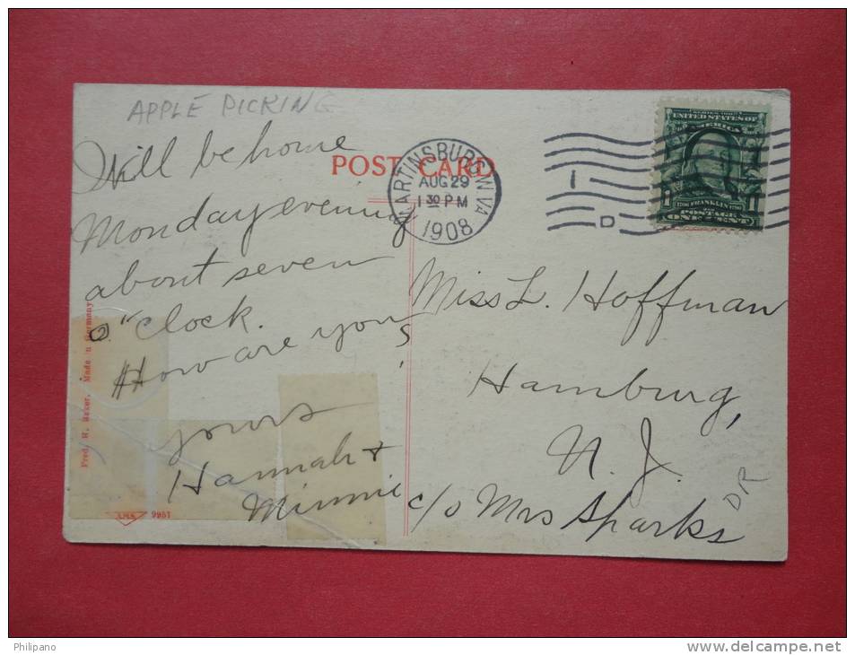 Berkley County WV-- Apple Picking --1908 Cancel  Crease With Scotch  Tape Repair On Back==  = == === Ref 681 - Andere & Zonder Classificatie