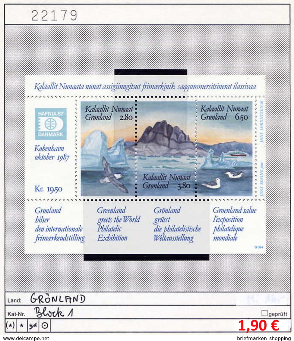 Grönland - Greenland -  Michel Block 1 - ** Mnh Neuf Postfris - Hafnia-Ausstellung 1987 - Ungebraucht