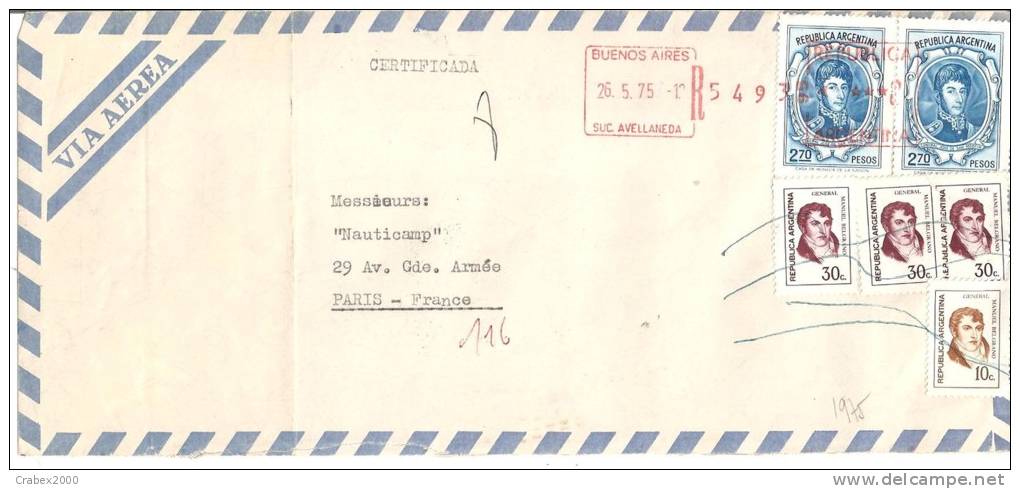 N°Y&T 948+972+975  BUENOS AIRES  Vers   FRANCE     Le   26 MAI1975 - Briefe U. Dokumente