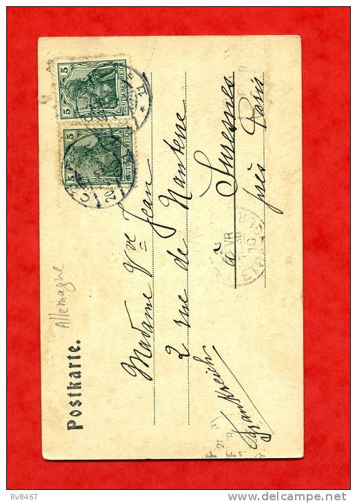 * ALLEMAGNE-Drachenfels Von Rhöndorf Gesehen-Gruss Vom Drachenfels-1910(Voir Les 2 Timbres) - Röhndorf