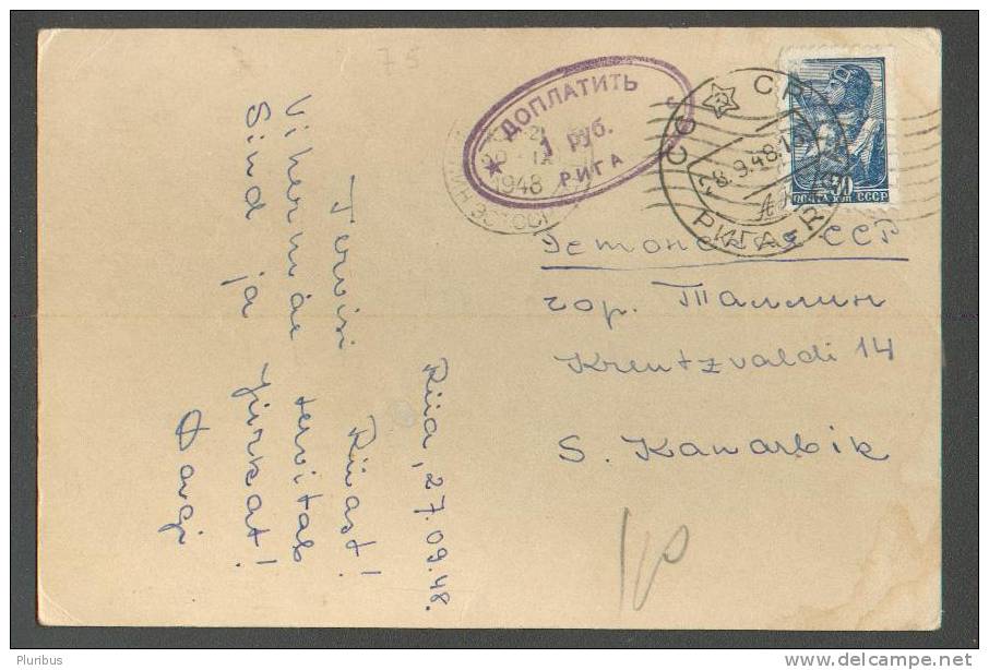 RUSSIA  USSR  LATVIA  RIGA  1948  POSTAGE DUE CANCELLATION  TO  ESTONIA - Postage Due