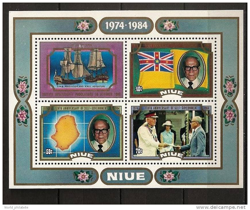 Niue 1984 N° BF 76 ** Gouvernement Autonome, Bateaux, Drapeau, Premier Ministre, Robert Rex, Ile, Mains, Indépendance - Niue