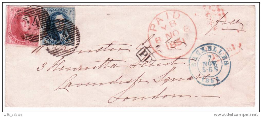 Lettre Affranchie N°5 + 7 (les 2 Margés) P24 Bruxelles/7/nov./1851 Pour Londres. Rare Avec Timbres Margés. - 1849-1850 Medaillen (3/5)