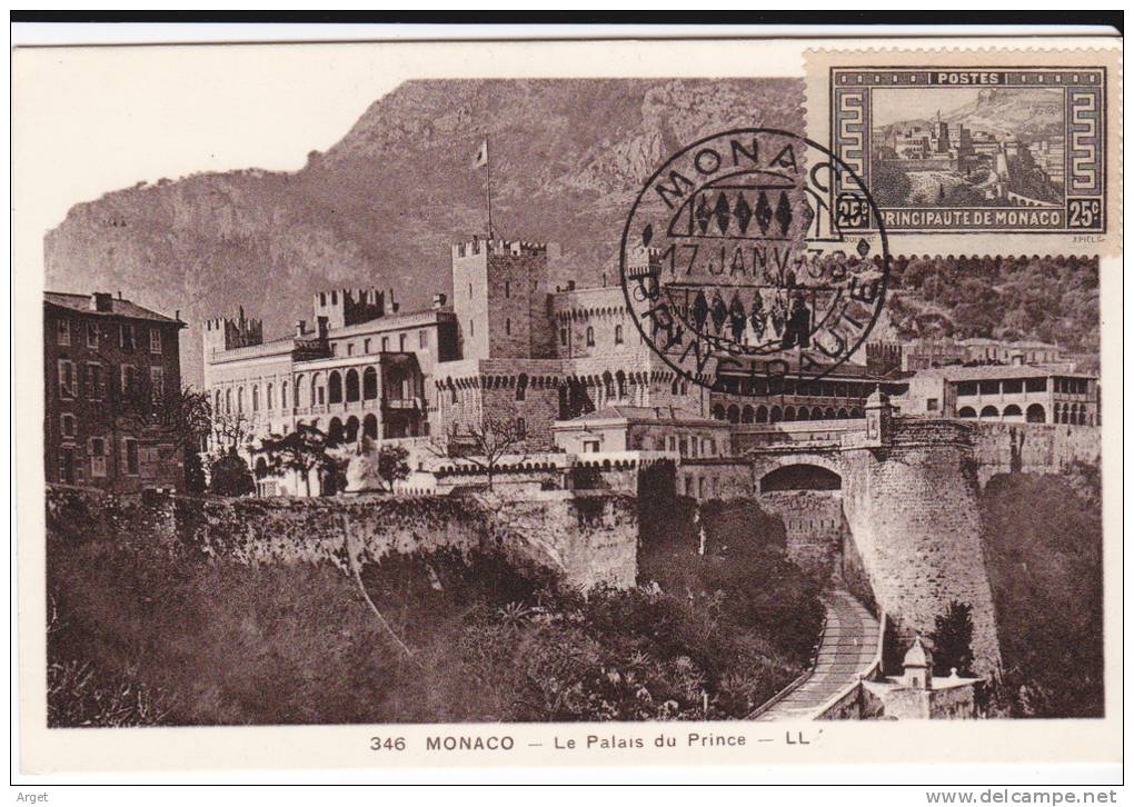 Carte Maximum MONACO N°Yvert  121 (PALAIS) Obl Sp Ill 1938 - Maximumkaarten