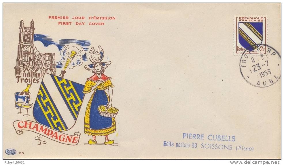 France 1953 FDC Arms Champagne 2 F. +  Dauphinè 3 F. (on Back) - Buste