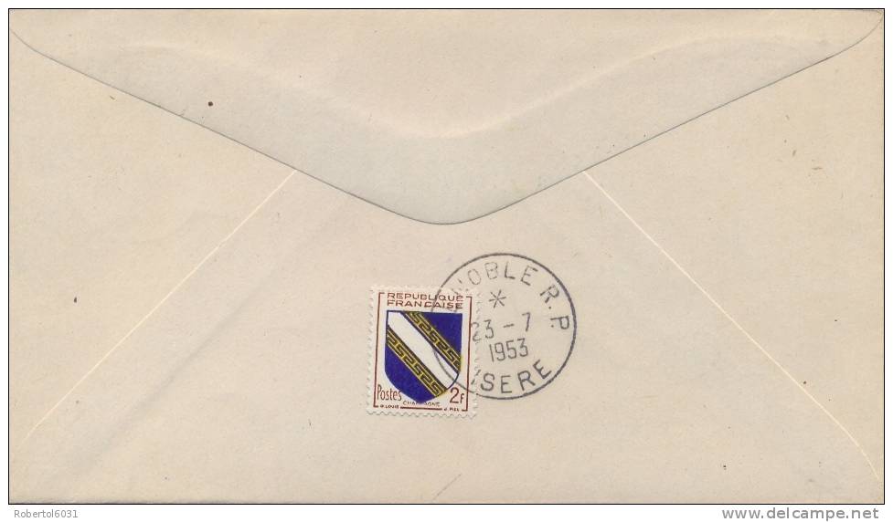 France 1953 FDC Arms Dauphiné 3 F. +  On Back Champagne 2 F. - Briefe U. Dokumente