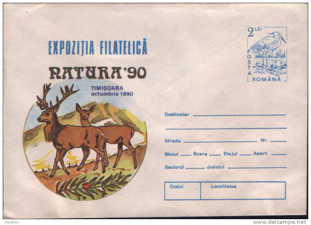 Romania-Postal Stationery Cover 1990,unused-The Stag And Deer; Le Cerf Et Le Chevreuil; Hirsche Und Rehe - Animalez De Caza