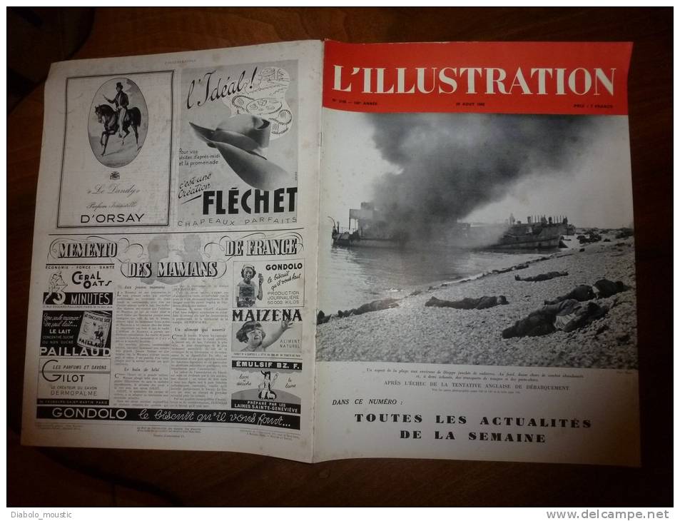 29-8-1942 :  Dieppe ;Le Porte-avions ;Val-d´Isère ;Montfort-l´Amaury ,Souillard Et André Chénier ;Loulou De Poméranie ; - L'Illustration