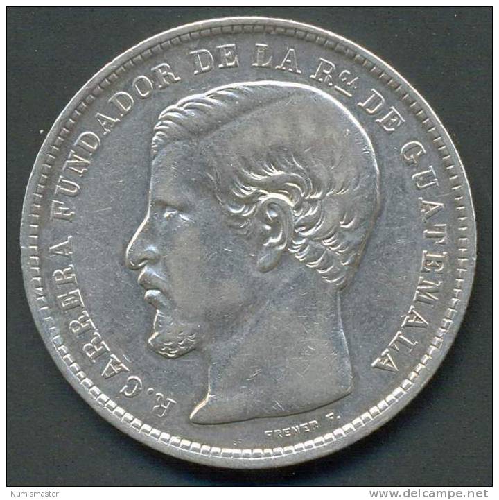 GUATEMALA 1 PESO 1871 R , SILVER - Guatemala