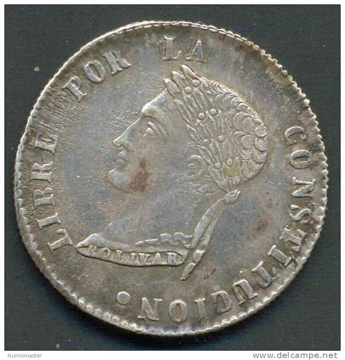 BOLIVIA , 4 SOLES 1856 , PTS - F J , SILVER UNCLEANED COIN - Bolivia