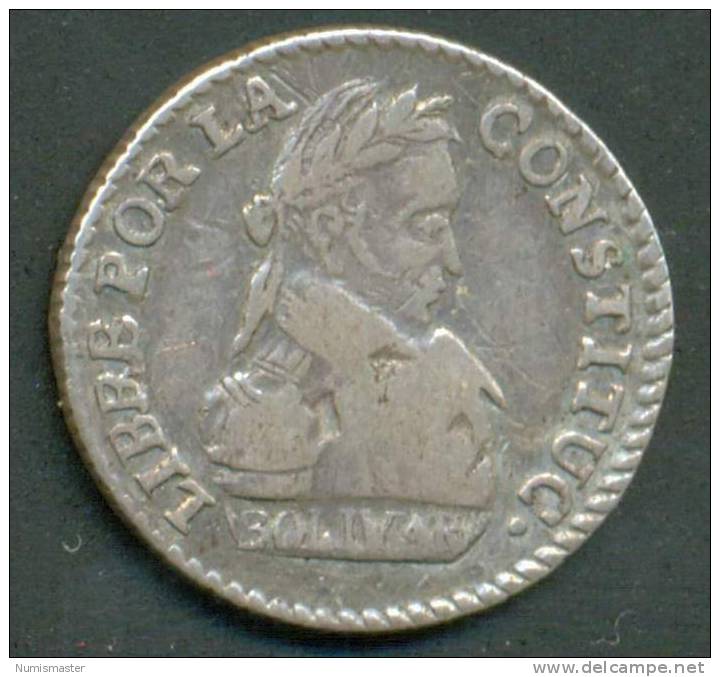 BOLIVIA , 1/2 SOL 1830 PTS - I L , SILVER UNCLEANED COIN - Bolivia