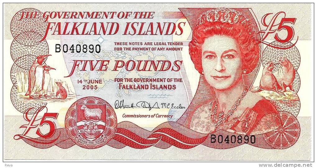 FALKLAND ISLANDS 5 POUNDS RED QEII HEAD FRONT BUILDINGS CHURCH BACK DATED 14-06-2005 UNC P.NEW READ DESCRIPTION!!!!! - Falkland Islands