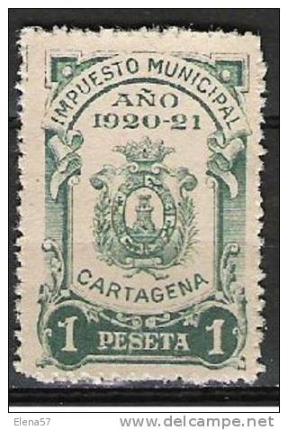1885-SPAIN REVENUE FISCAL 1 PTA  CARTAGENA MURCIA LOCAL   ANTIGUO SELLO RARISIMO AYUNTAMIENTO DE CARTAGENA MURCIA ,D - Fiscale Zegels