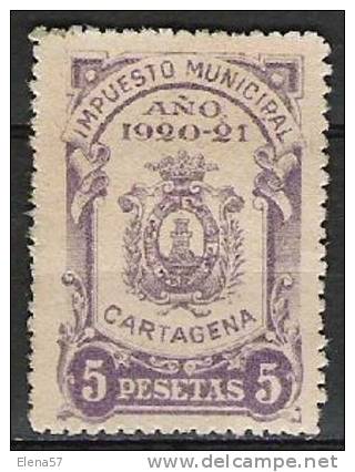 1885-SPAIN REVENUE FISCAL 5 PTS  CARTAGENA MURCIA LOCAL   ANTIGUO SELLO RARISIMO AYUNTAMIENTO DE CARTAGENA MURCIA ,D - Fiscale Zegels