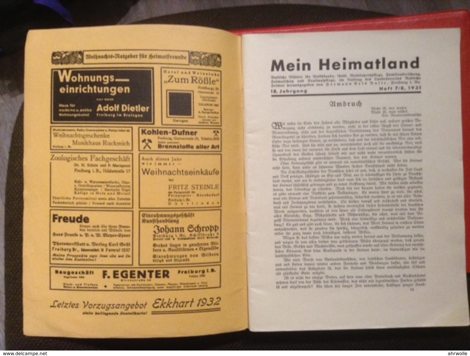 Heft Mein Heimatland 1931 Badische Blätter Volkskunde Freiburg Heft 7/8 - Sonstige & Ohne Zuordnung