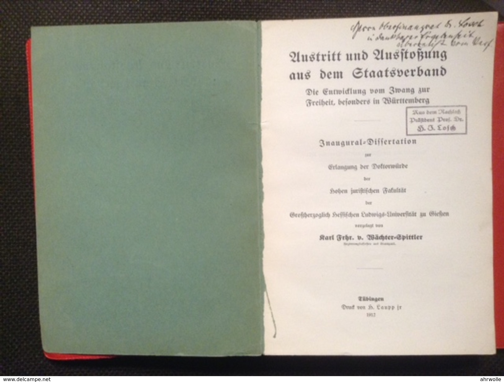 Heft Austritt Und Ausstoßung Aus Dem Staatsverband Württemberg Tübingen 1912 - 4. 1789-1914
