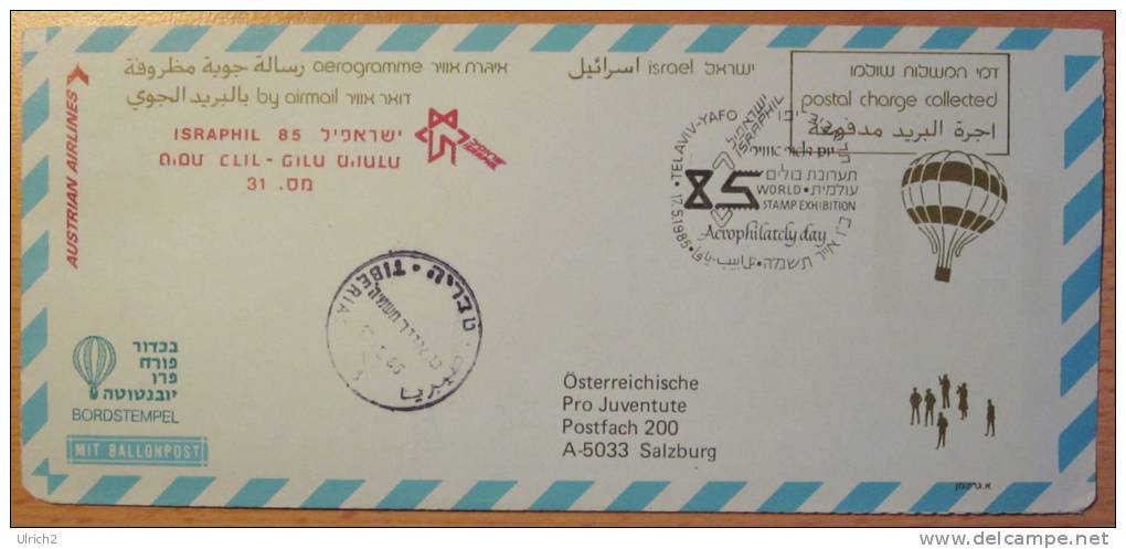 Pro Juventute Sonder-Ballonpost Nr. 31 (1985; Israel) - Balloon Covers