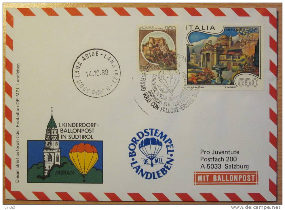 Pro Juventute Sonder-Ballonpost Nr. 37 (1988; Italien) - Balloon Covers