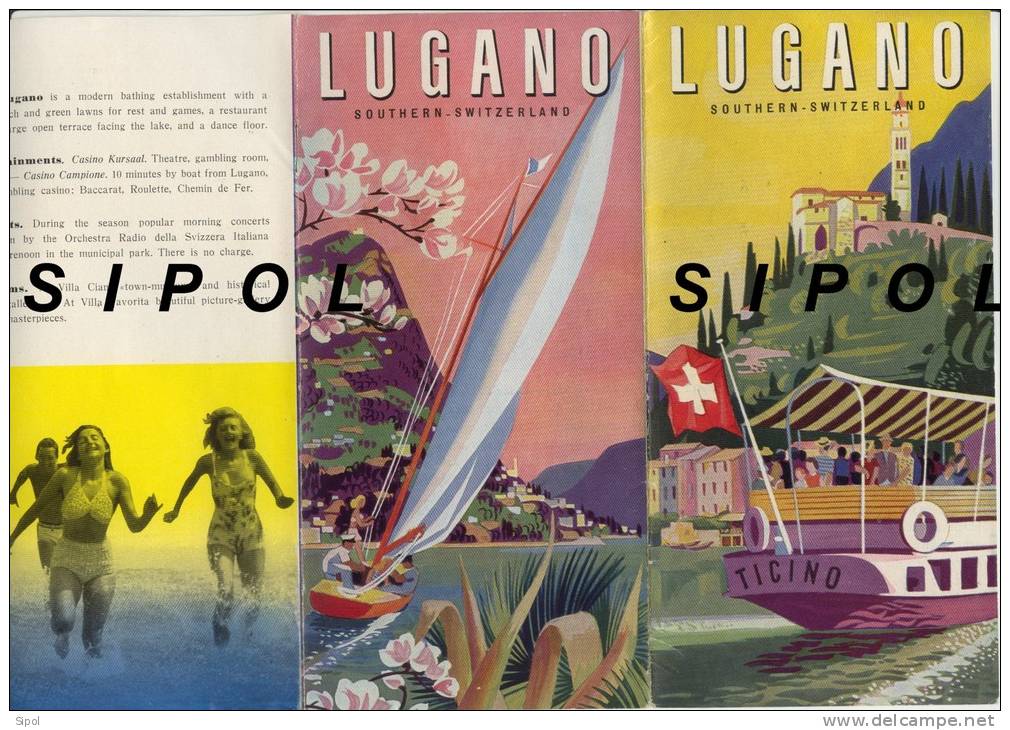 Lugano Ticino Dépliant 4 Pages De 21 X 21 Cm Illustrations & Carte Couleur Texte Anglais1960 Env - Other Plans