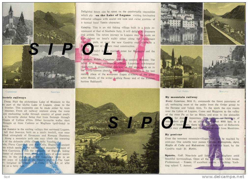 Lugano Ticino Dépliant 4 Pages De 21 X 21 Cm Illustrations & Carte Couleur Texte Anglais1960 Env - Autres Plans