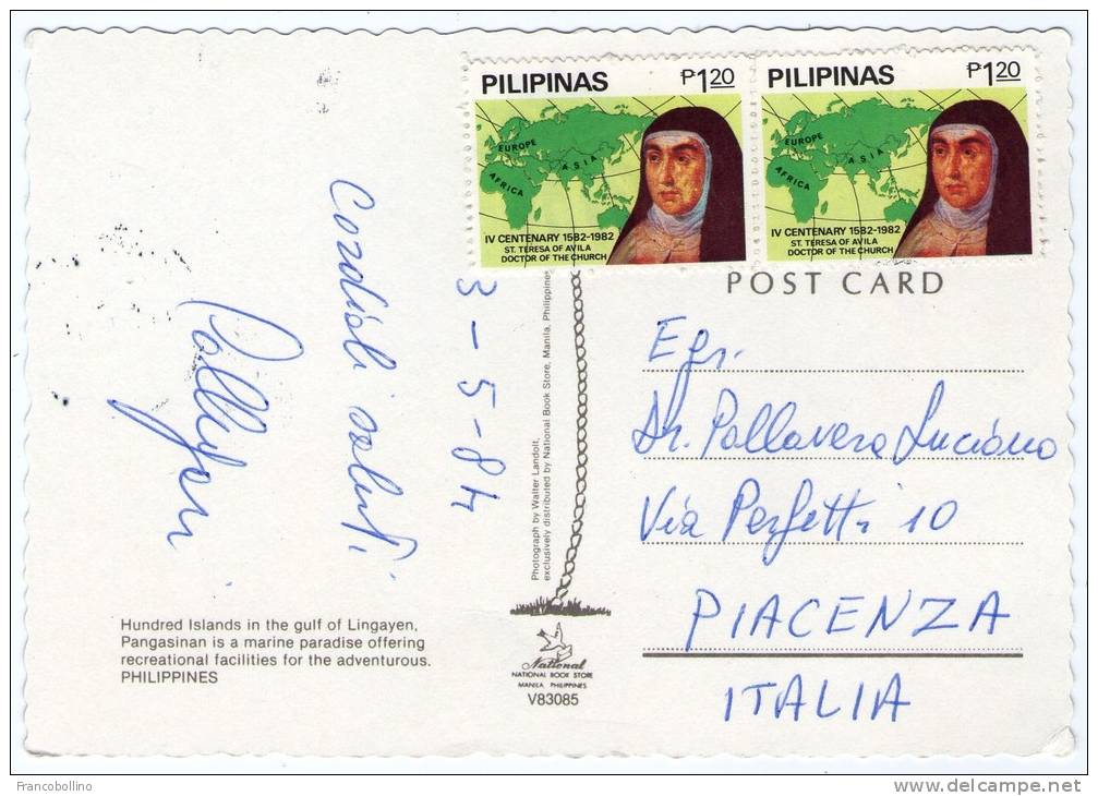 PHILIPPINES - HUNDRED ISLANDS IN THE GULF OF LINGAYEN-THEMATIC STAMP-ST.TERESA OF AVILA / RELIGION - Philippinen