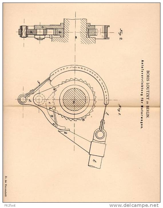 Original Patentschrift - Boris Loutzky In Berlin , 1898 , Anlasser Für Motorwagen , Automobile !!! - Cars