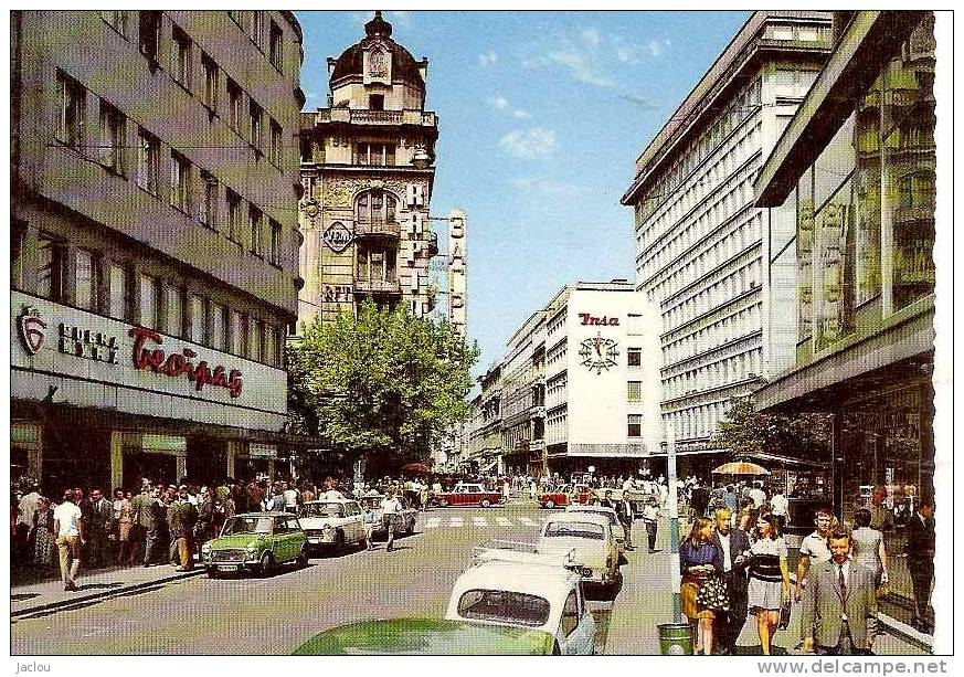 BELGRADE RUE PRINCE MICKAEL,MAGASINS ,PERSONNAGES,PEUGEOT 404,AUSTIN,COLORISEE REF 29181 - Serbia