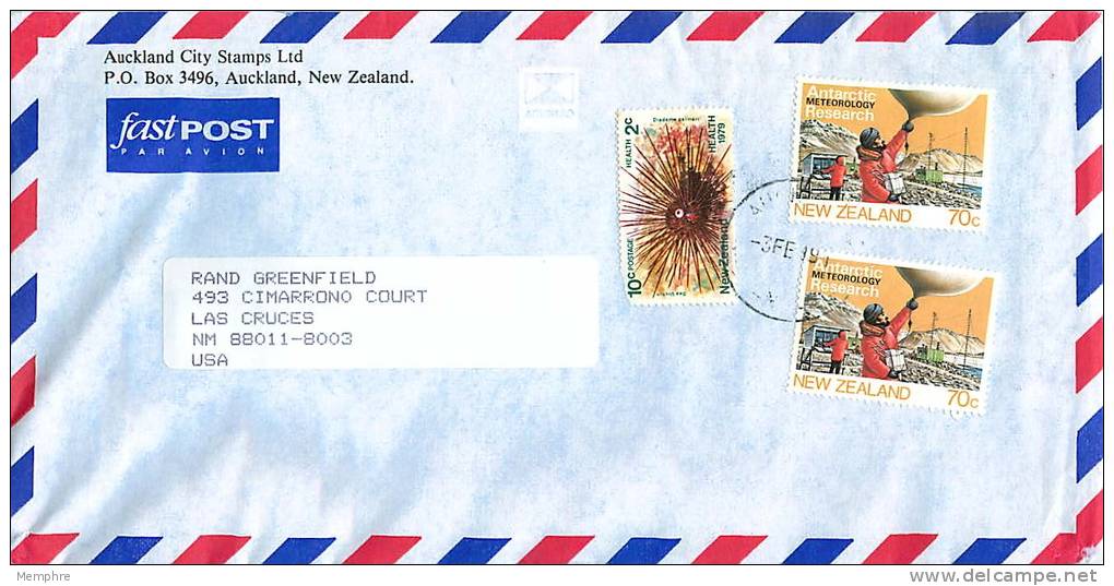 70 C Antarctic Research X 2, Sea Urchin Health Stamp On Air Letter To USA - Briefe U. Dokumente